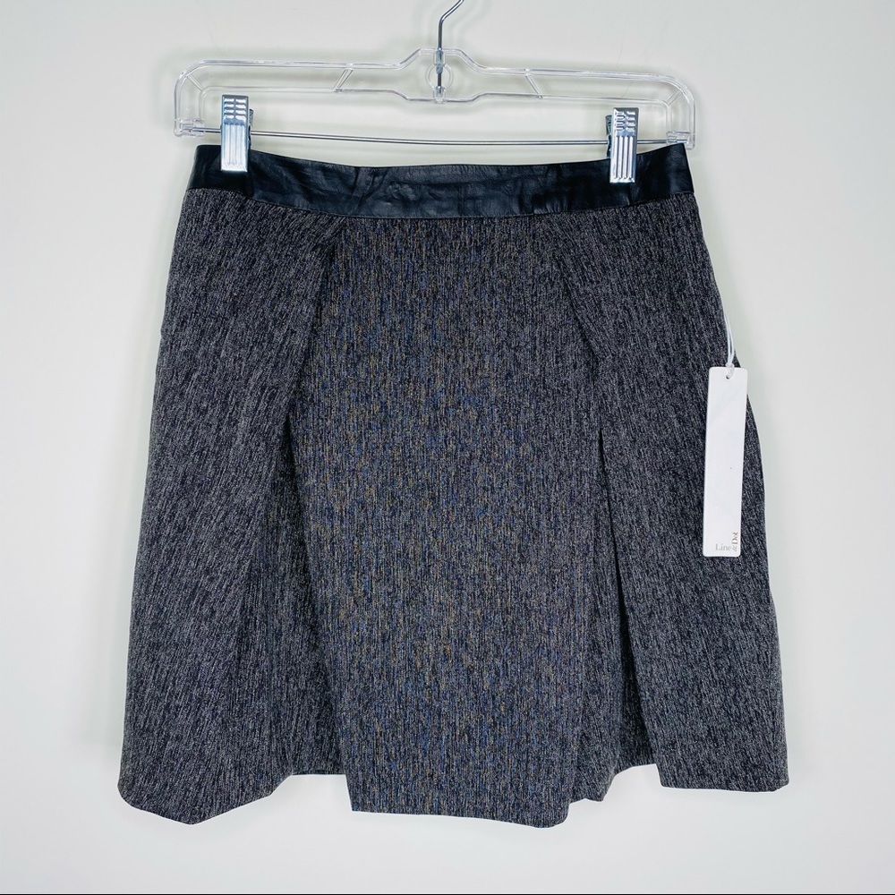 Line & Dot Academia Style Pleated Leather A-Line Mini Skirt Gray Size Medium